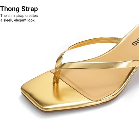Dream Pairs Women Gold Faux Leather  Square Open Toe  Low Heels Sandals Shoes - Picture 4 of 8